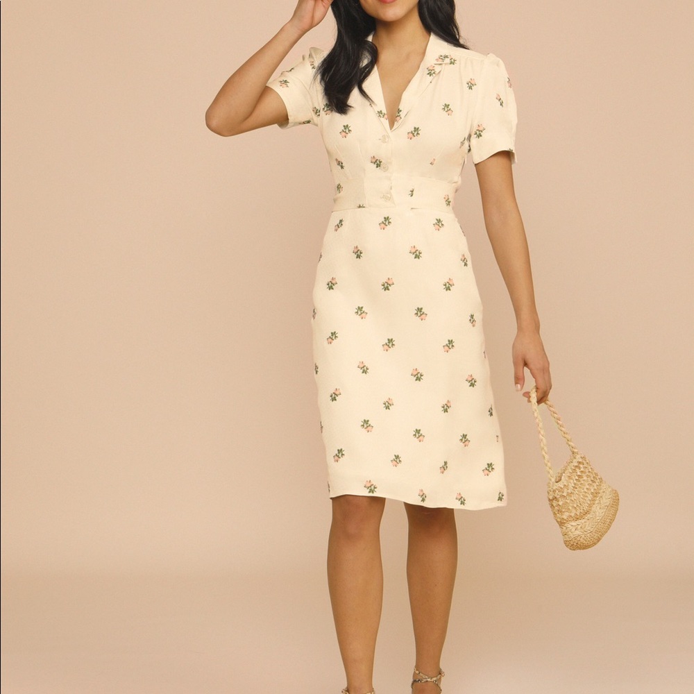 Rouje Cream Floral Midi Dress